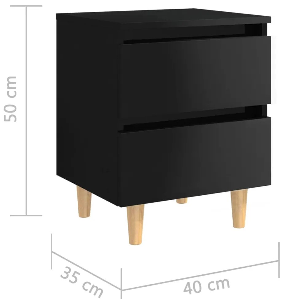 Mesa de cabeceira c/ pernas de pinho 40x35x50cm preto brilhante