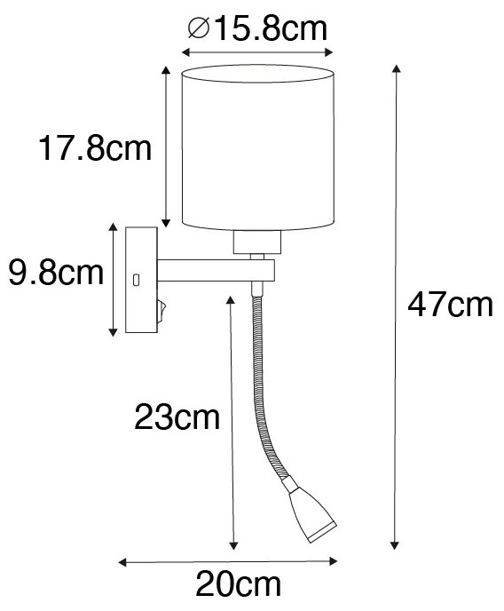 LED Candeeiro de parede preto com braço flexível e abajur dourado 15 cm - Brescia Moderno,Design