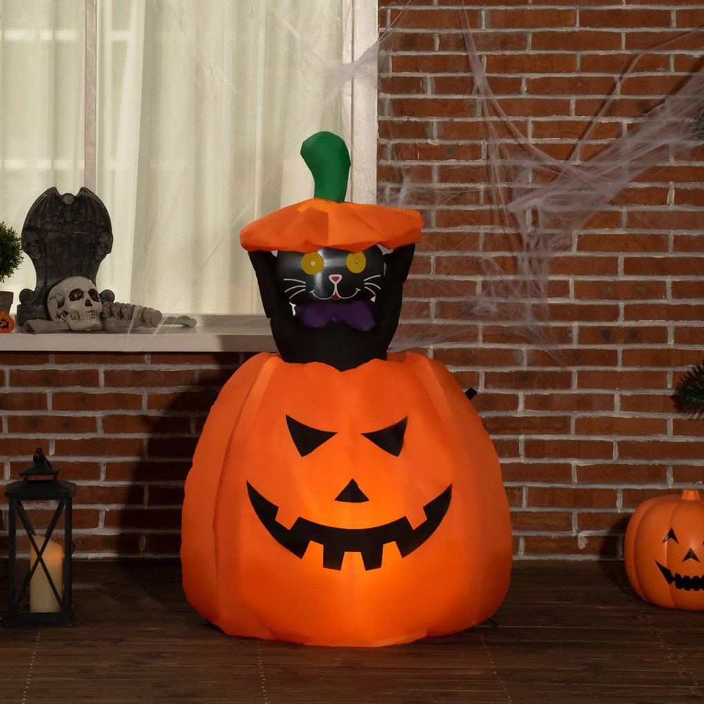 Abóbora Insuflável de Halloween com Gato Altura 91-115cm Decoração de