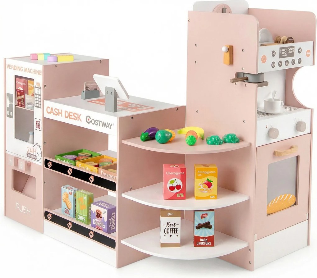 Supermercado de Brinquedo, 95 x 61 x 83 cm, Máquina de Venda Automática Interativa, Rosa