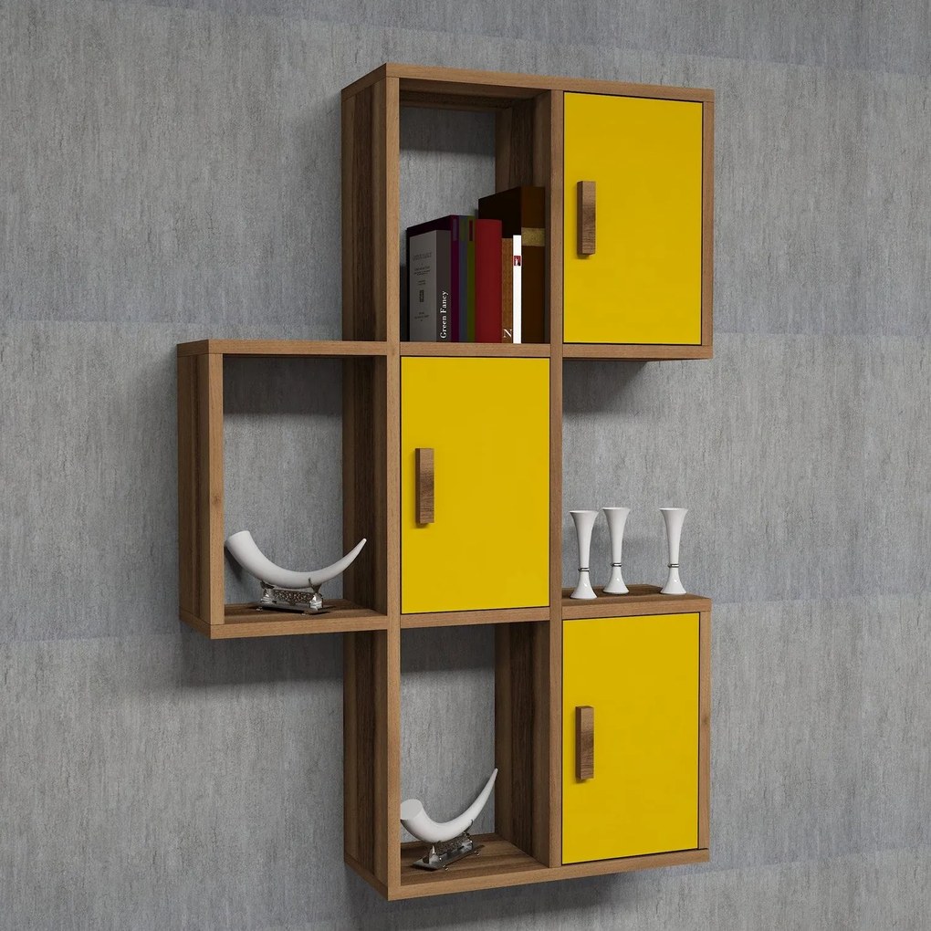 Prateleira de Parede Flora – Nogueira Amarelo – 50x112,6x20 cm