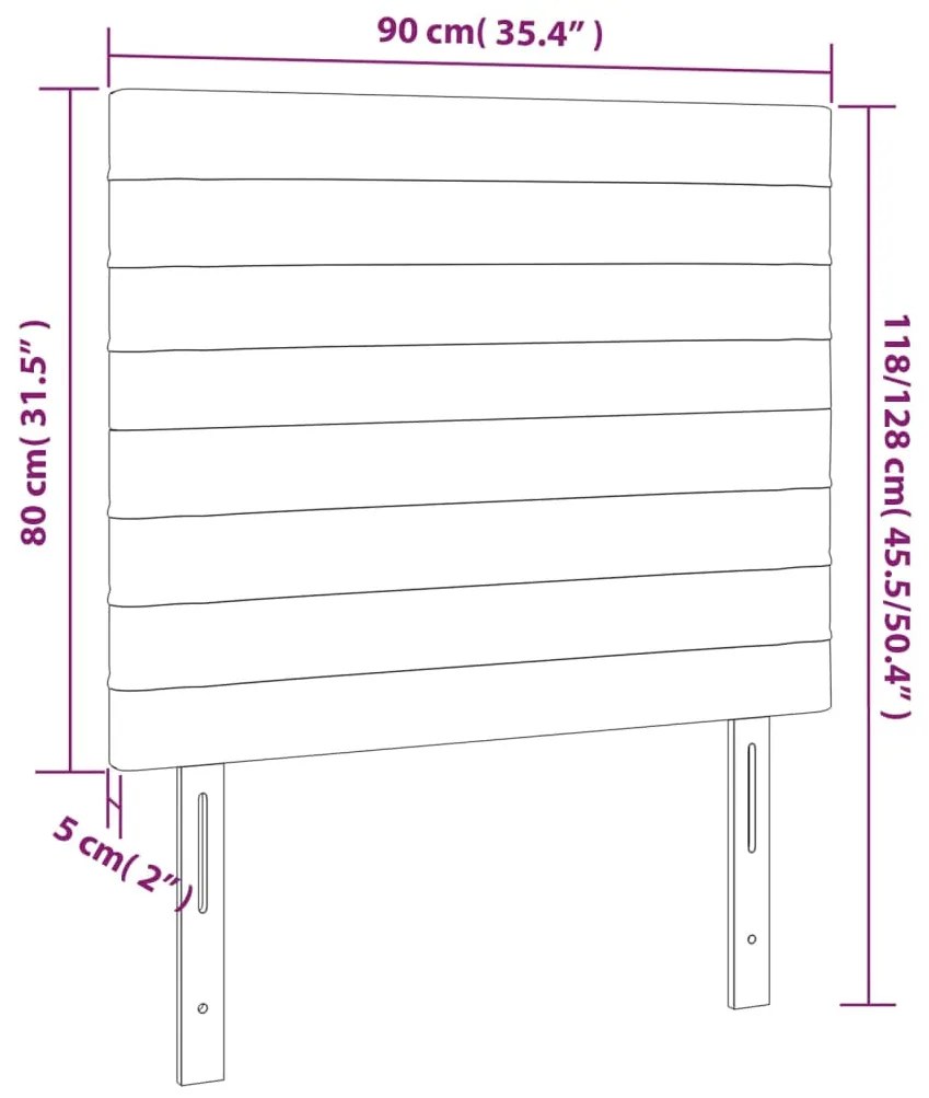 Cabeceira de cama c/ LED veludo 90x5x118/128cm preto