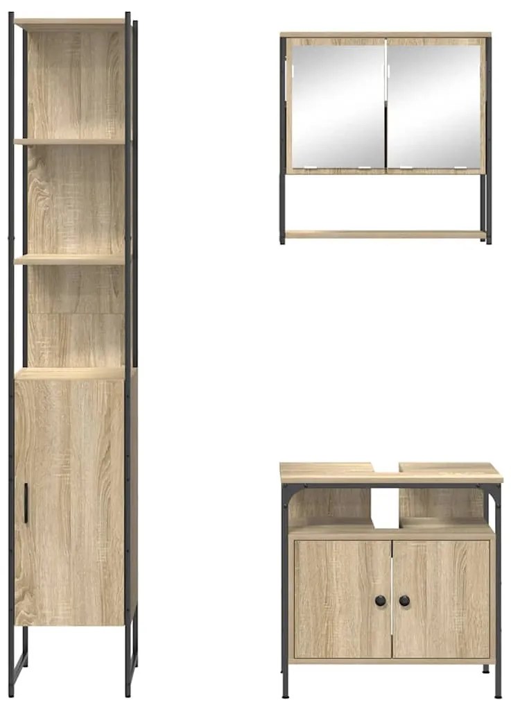 Conjunto de Móveis para Banheiro 3 pcs Carvalho sonoma