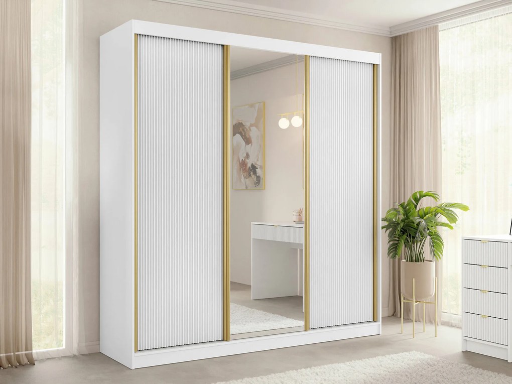 Roupeiro Comfivo Papilio, Branco, Dourado, 216x200x60cm, 183 kg, Portas para roupeiro: Deslizante