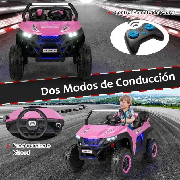 Carro elétrico de brincar UTV de 2 lugares com bateria de 12V para crianças com controlo remoto 2.4G Música de alta/baixa velocidade 3 a 8 anos 118 x