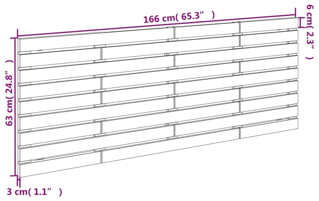 Cabeceira de parede 166x3x63 cm madeira de pinho maciça