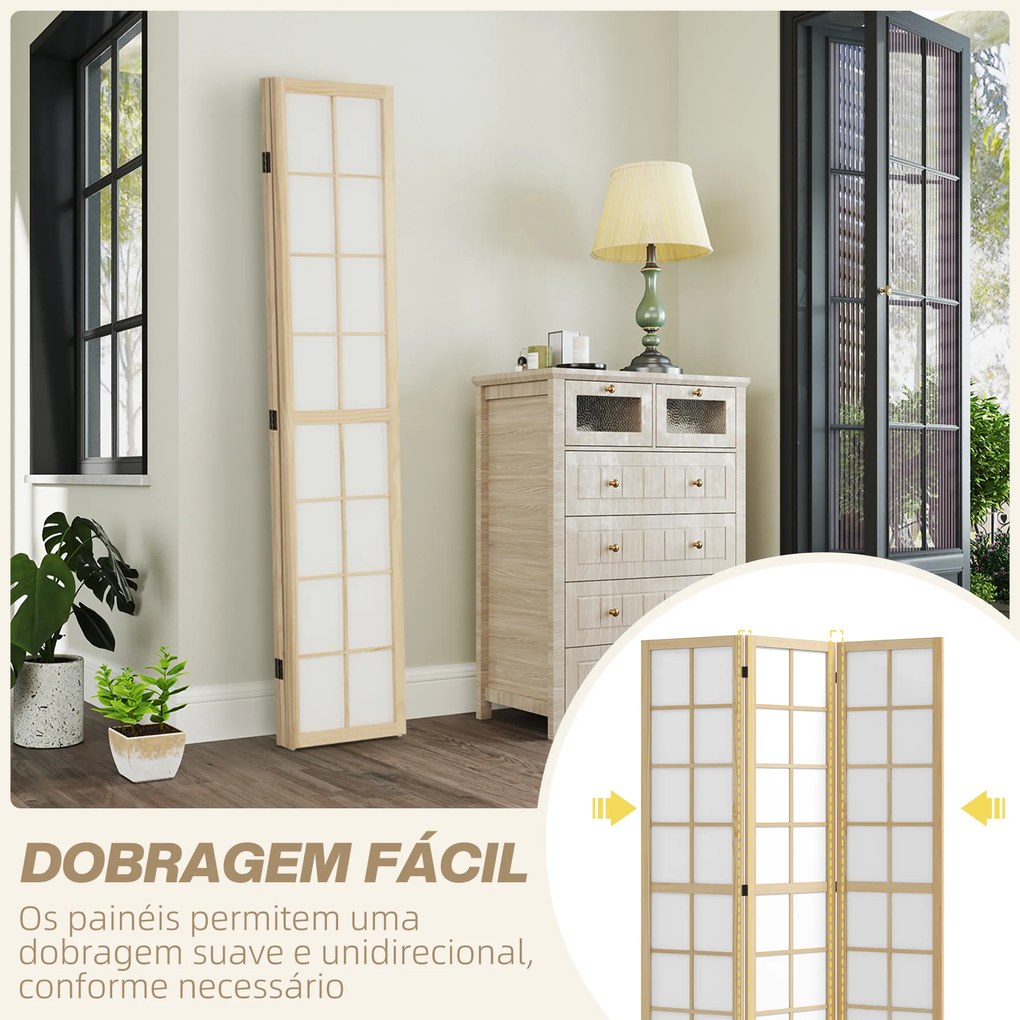 Biombo Dobrável de 3 Painéis Separador de Ambientes de Interior para Sala de Estar Dormitório e Escritório 120x170 cm Madeira e Branco