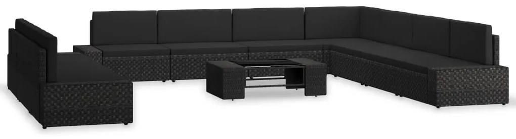 10 pcs conjunto lounge para jardim vime PE preto