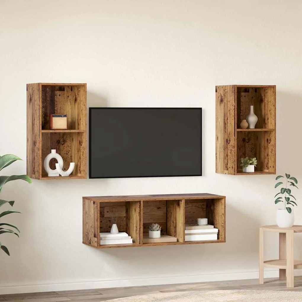 Conjunto de Estantes para TV 3 pcs Madeira antiga