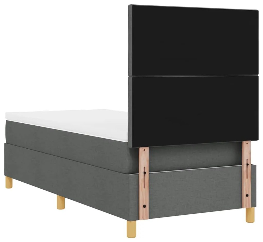 Cama Box Spring com Colchão &amp; LED Cinza Escuro 90x200 cm Tecido