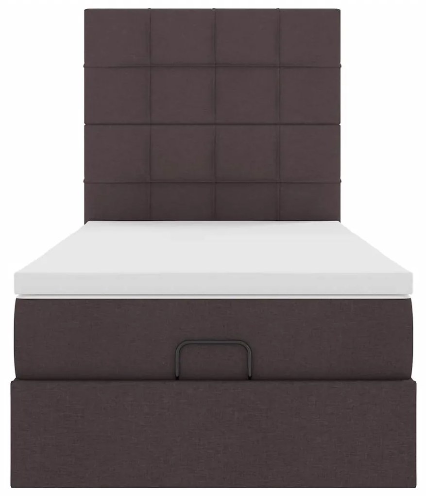 Cama otomana com colchão & LEDs 90x200cm tecido castanho escuro