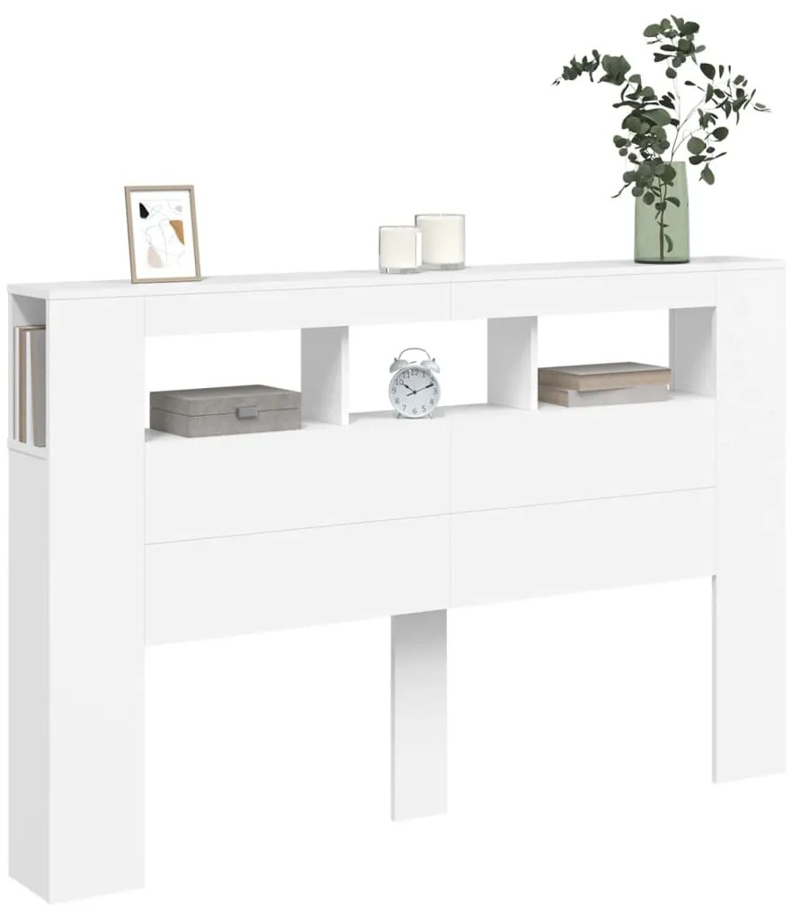Cabeceira cama c/ LEDs 160x18,5x103,5 cm deriv. madeira branco