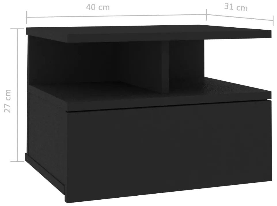 Mesa de cabeceira suspensa 40x31x27 cm derivados madeira preto