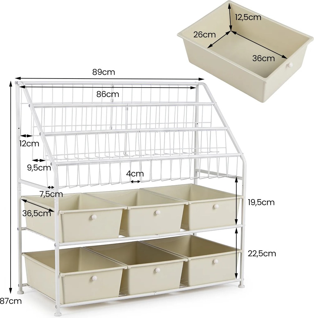 Guarda roupa aberto Multinível, 89 x 36,5 x 87 cm, 6 Gavetas e 3 Cestos, Branco