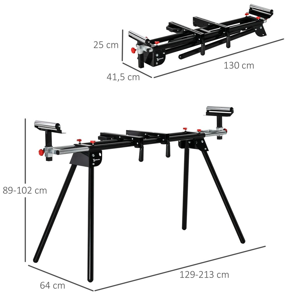 DURHAND Suporte portátil dobrável para serra de esquadria com altura ajustável e extensível Fácil de transportar e armazenar 213x64x102 cm Preto