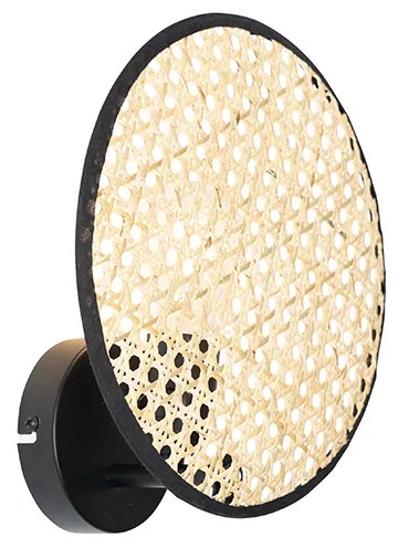 Candeeiro de parede rústico preto com ráfia 25 cm - Kata Oriental,Rústico