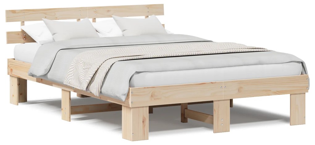 Estrado de Cama com Cabeceira 140x200 cm Madeira Maciça de Pinho