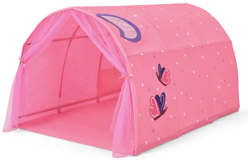Tenda de Cama para Crianças Tenda de Brincar Tenda Portátil para Crianças Pop Up com saco de transporte de cortina dupla 144 x 102 x 82 cm Rosa
