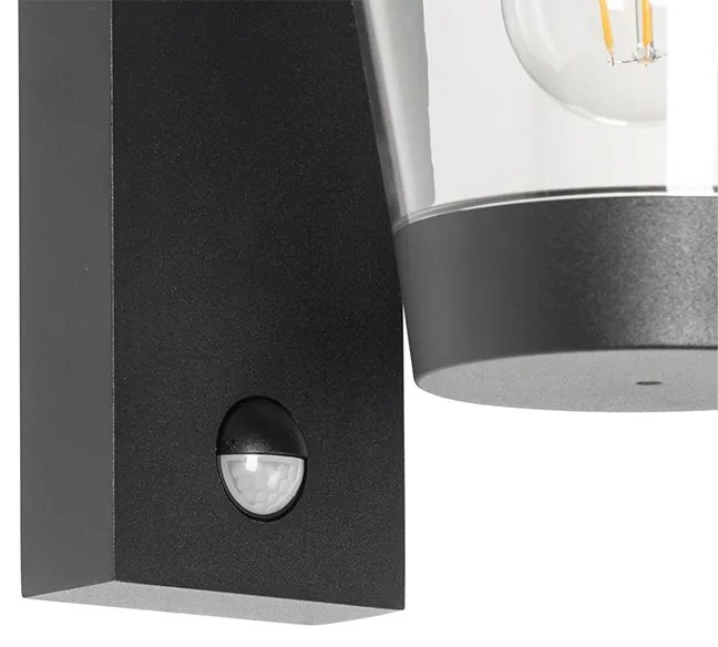 Candeeiro de parede exterior preto IP44 com sensor de movimento - Joren