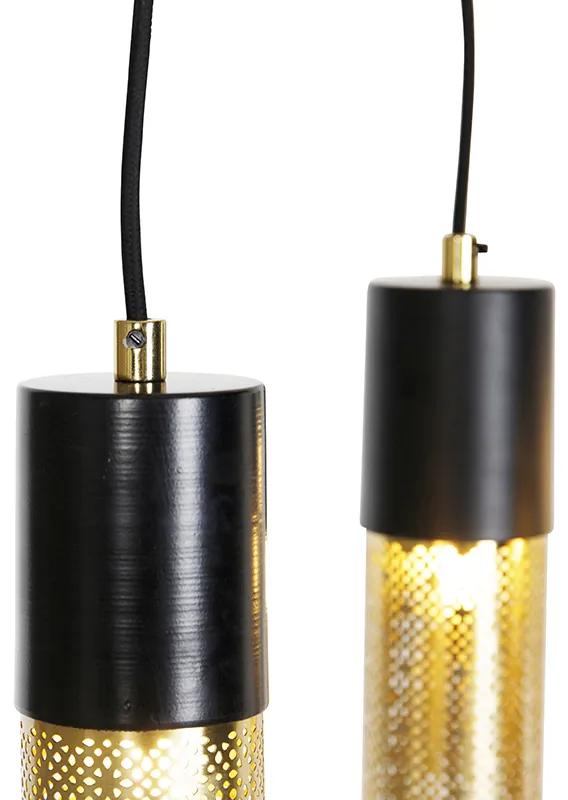 Candeeiro de suspensão industrial preto com 10 luzes douradas - Raspi Industrial