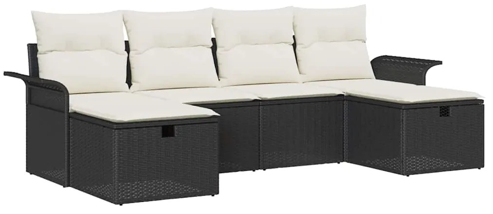 Conjunto de Sofás de Jardim 6 Peças com Almofadas Preto Rattan Poliést