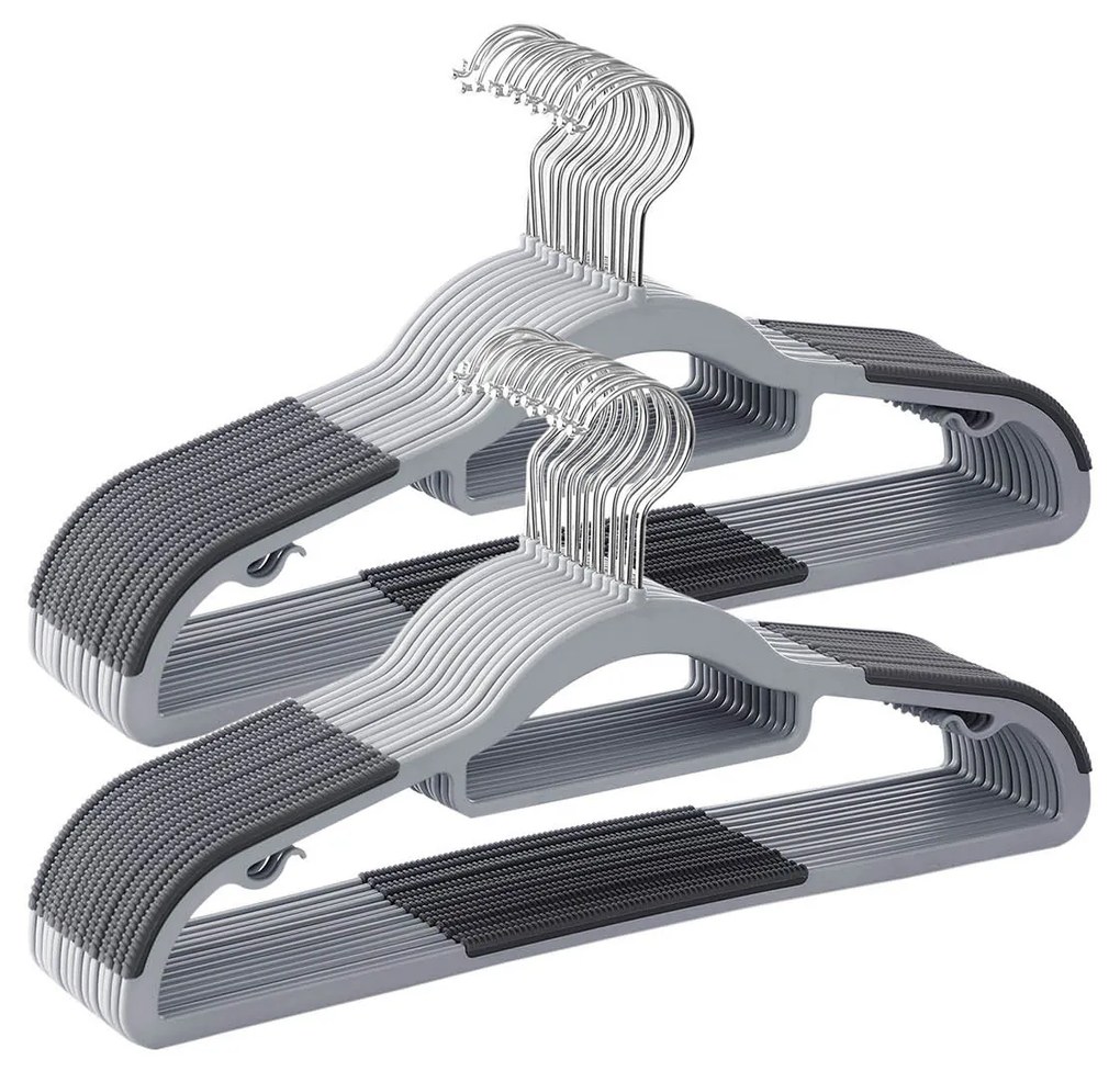 Cabides SONGMICS, pacote com 50, cabides de plástico resistentes com design antiderrapante, cabides que economizam espaço, 0,6 cm de espessura, gancho giratório de 360°, 42 cm de comprimento, cinza claro e cinza escuro CRP20G50