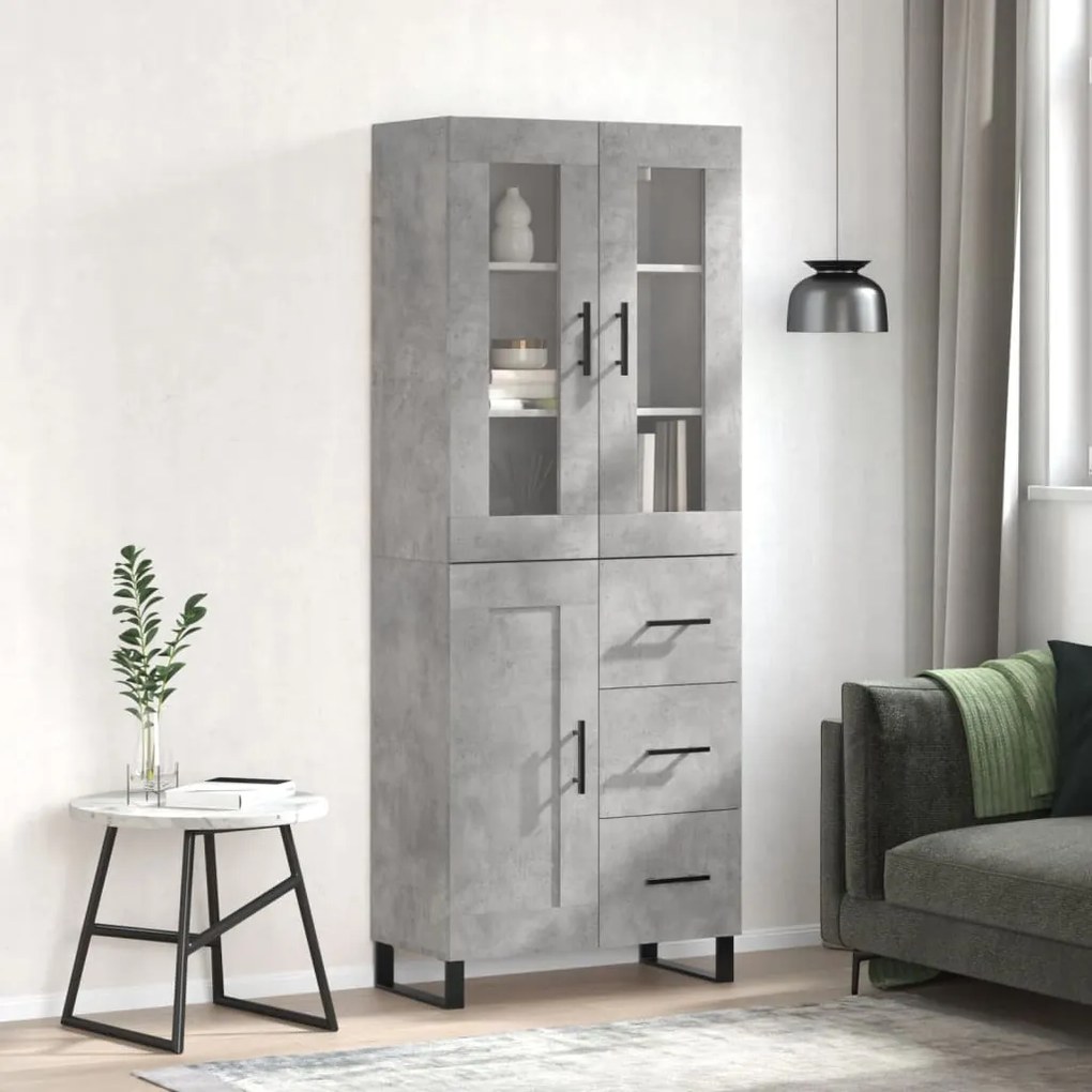 vidaXL Armário alto 69,5x34x180 cm derivados de madeira cinza cimento