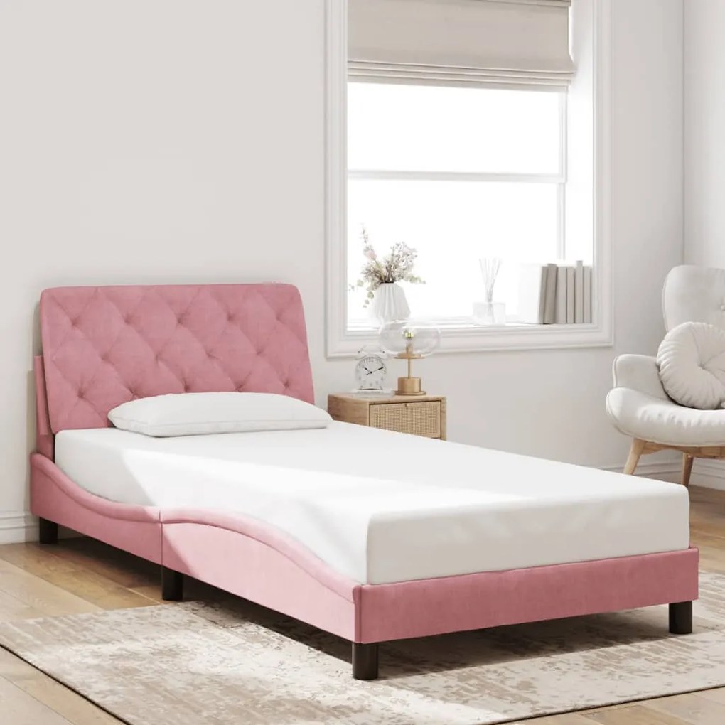 Estrutura de cama c/ luzes LED 100x200 cm veludo rosa
