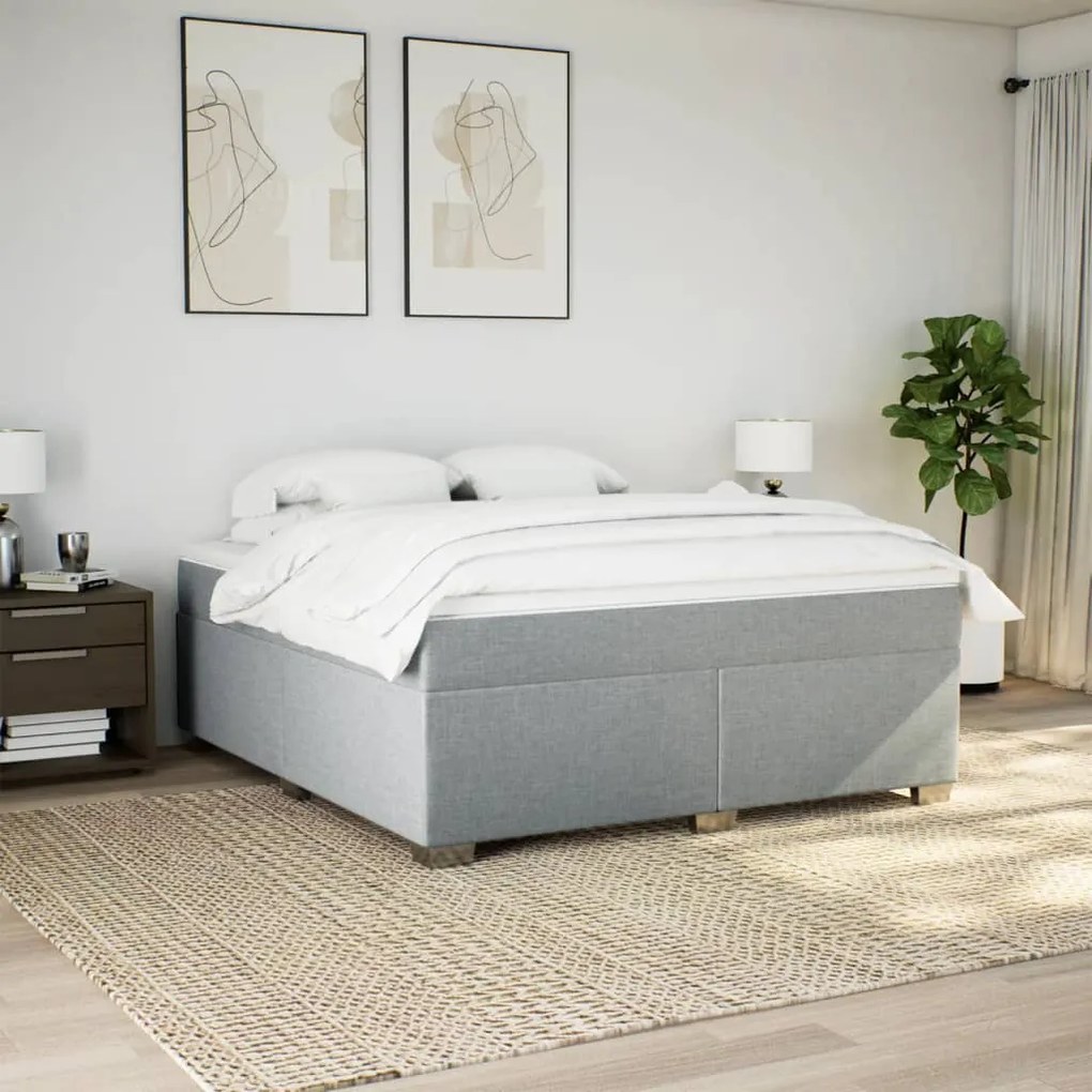 Cama com molas/colchão 200x200 cm tecido cinza-claro