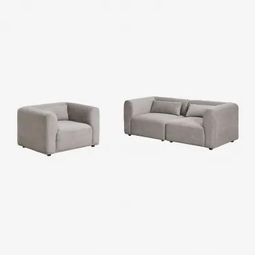 Conjunto De Sala De Estar Com Sofá Modular De 2 Peças E Poltrona Fogler Bombazina Toupeira Claro - Sklum