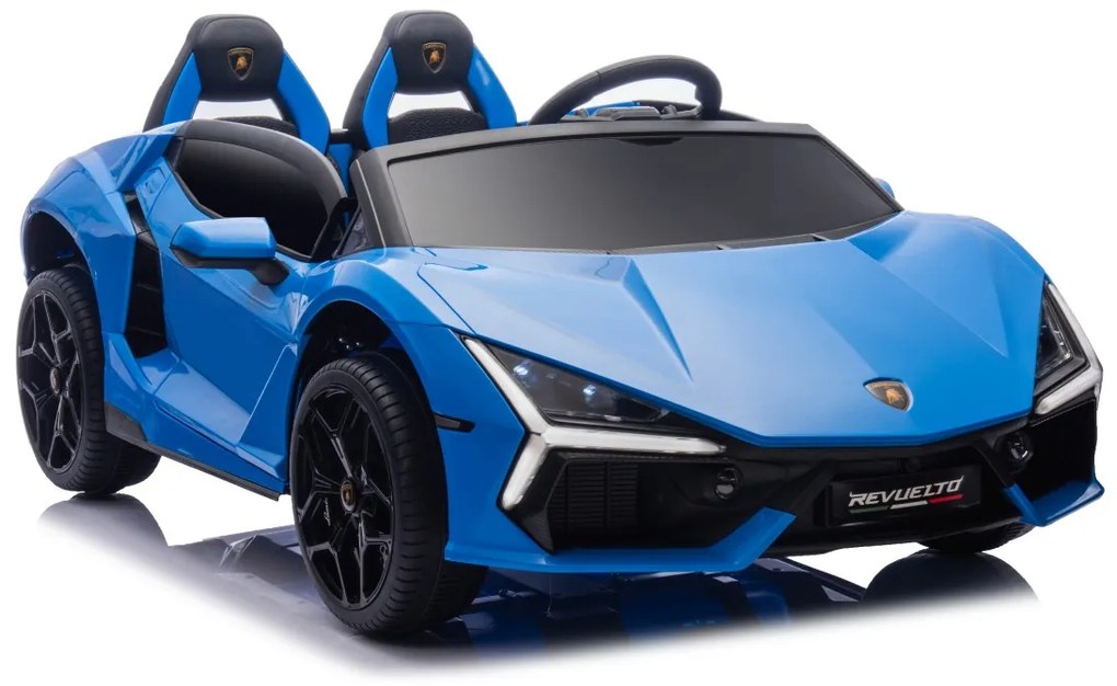 Carro elétrico para Crianças 2 Lugares Lamborghini Revuelto XL 24V 4x4 Rodas Espuma EVA, Assento Couro ecológico Azul