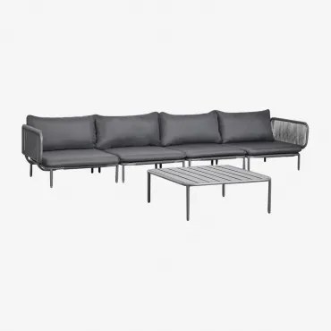 Conjunto De Jardim Com Sofá Modular De 4 Peças Com 2 Módulos De Canto E Mesa De Centro Em Aço Roubly Cinza Grafito - Sklum