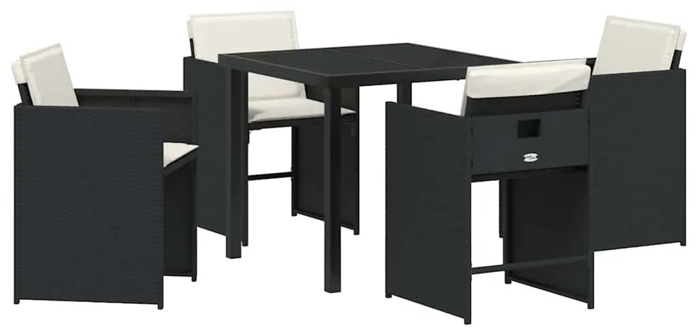 Conjunto de Jantar para Jardim com 5 Peças e Almofadas Preto Vime PE
