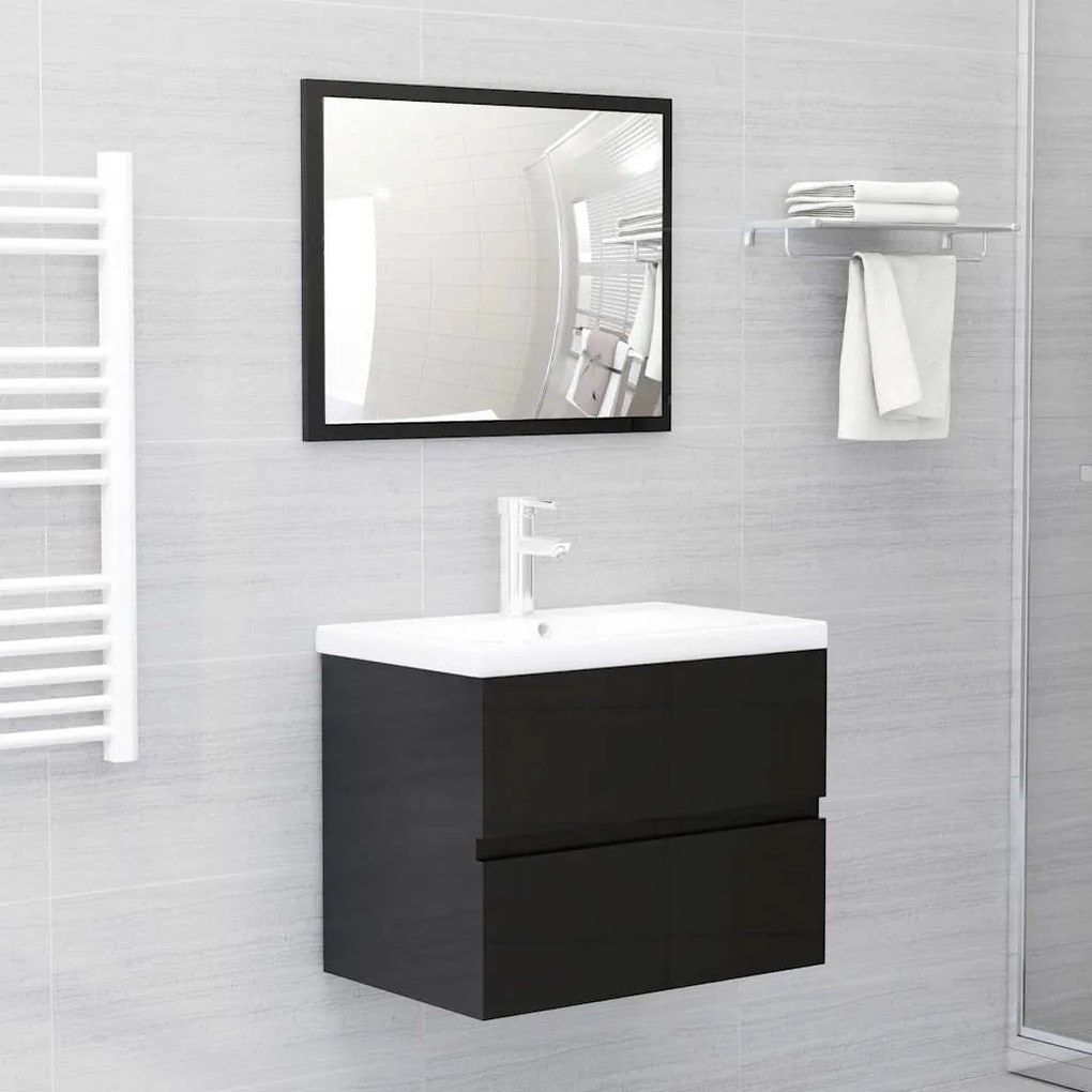 vidaXL 2 pcs conj. móveis casa de banho contraplacado preto brilhante