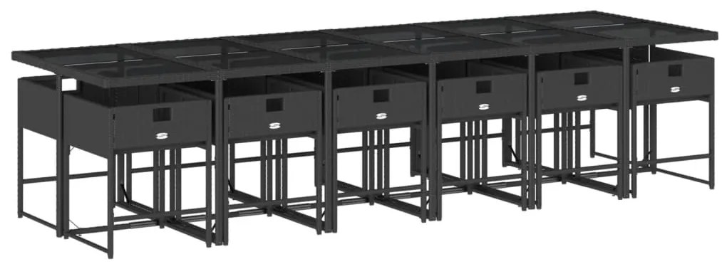 13 pcs conjunto de jantar p/jardim com almofadões vime PE preto