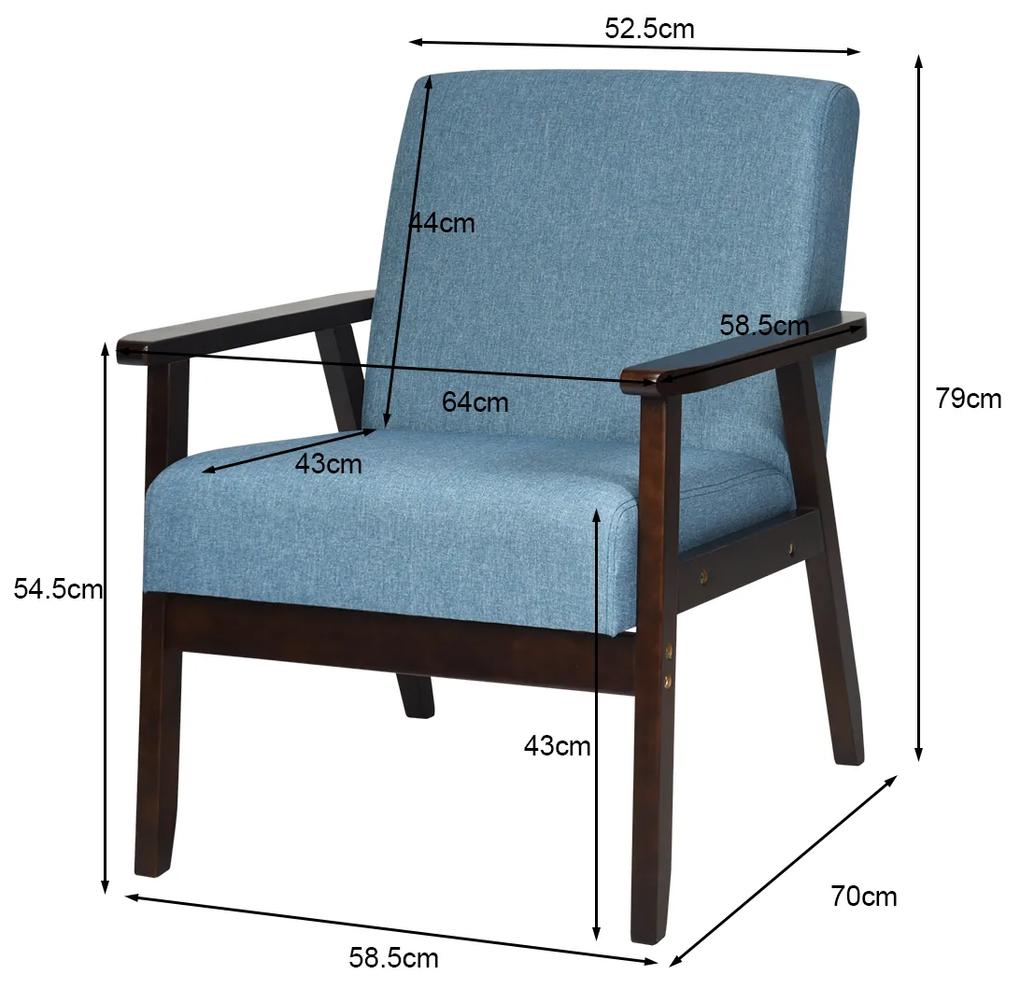 Poltrona Sofá Individual Feito de Madeira Revestido em Tecido Cadeira Ergonômica com Almofada para Sala Mesa Varanda 64 cm x 70 cm x 79 cm Azul