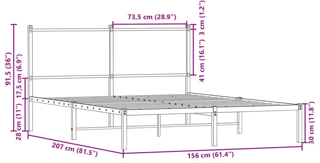 Estrutura de cama sem colchão 150x200cm metal carvalho sonoma