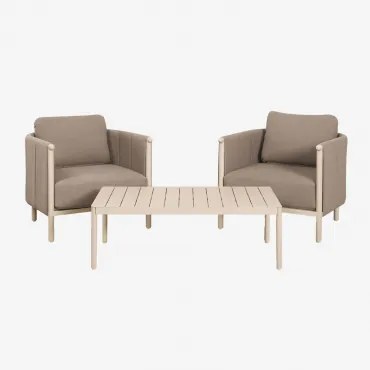 Conjunto De Jardim Com 2 Poltronas Em Bouclé E Mesa De Centro Em Alumínio Boleni Bouclé Castanho Trigo - Sklum