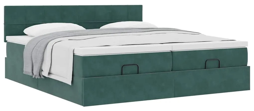 Estrutura de cama otomana com colchão verde escuro veludo