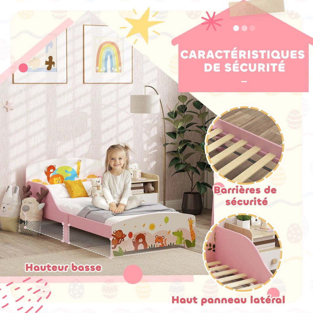 Cama infantil de chão 140 x 70 cm, (COLCHÃO NÃO INCLUID) com base de ripas de madeira, design baixo e seguro, cor-de-rosa