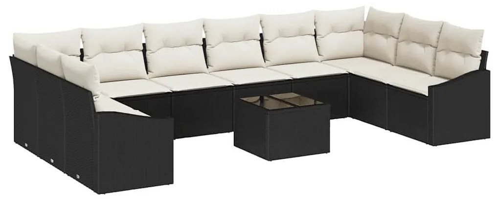 Conjunto de Jantar de Jardim com 11 Peças e Almofadas Pretas, Rattan S