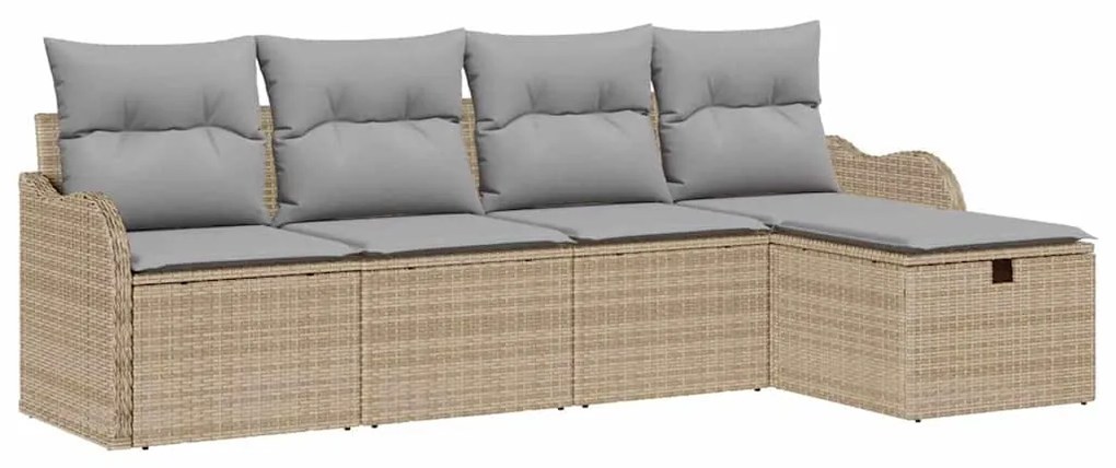 Conjunto de Sofá de Jardim de 5 Peças com Almofadas Bege Rattan Poliés