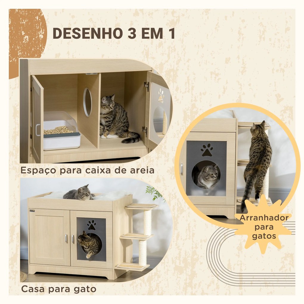 PawHut Caixa de Areia para Gatos de Madeira com 2 Portas Móvel para Ca