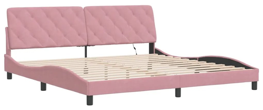 Estrutura de cama c/ luzes LED 200x200 cm veludo rosa