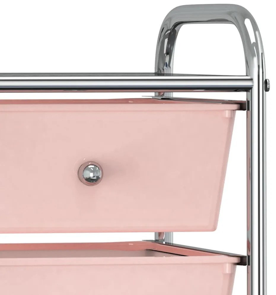Carrinho de arrumação móvel com 4 gavetas plástico rosa