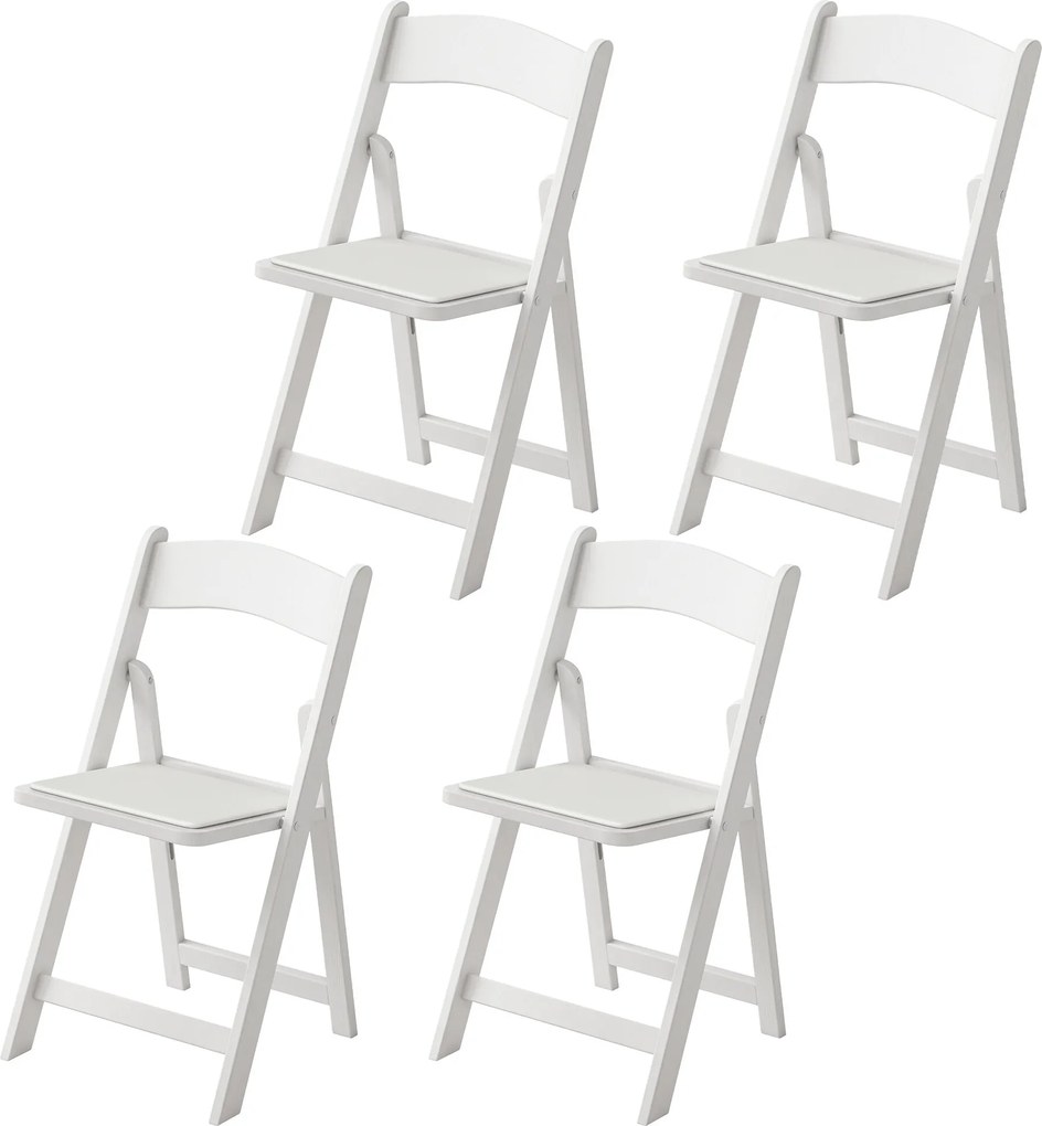 Conjunto de 4 cadeiras dobráveis em resina e PU (MESA NÃO INCLUIDA), cadeiras dobráveis portáteis para interior e exterior, 45 x 44 x 78 cm, branco
