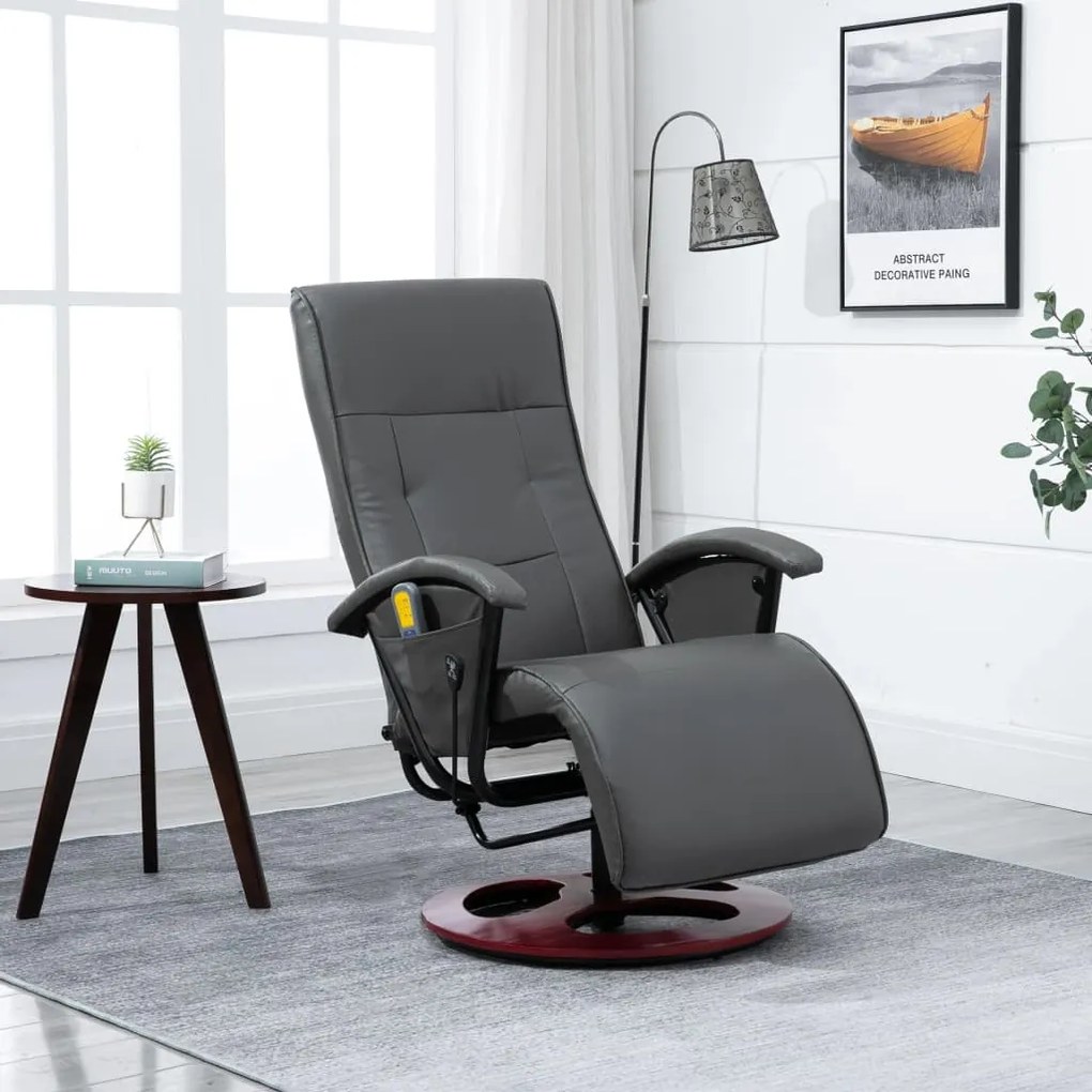 vidaXL Cadeira de massagens couro artificial cinzento