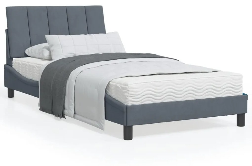 vidaXL Estrutura de cama c/ luzes LED 100x200cm veludo cinzento-escuro