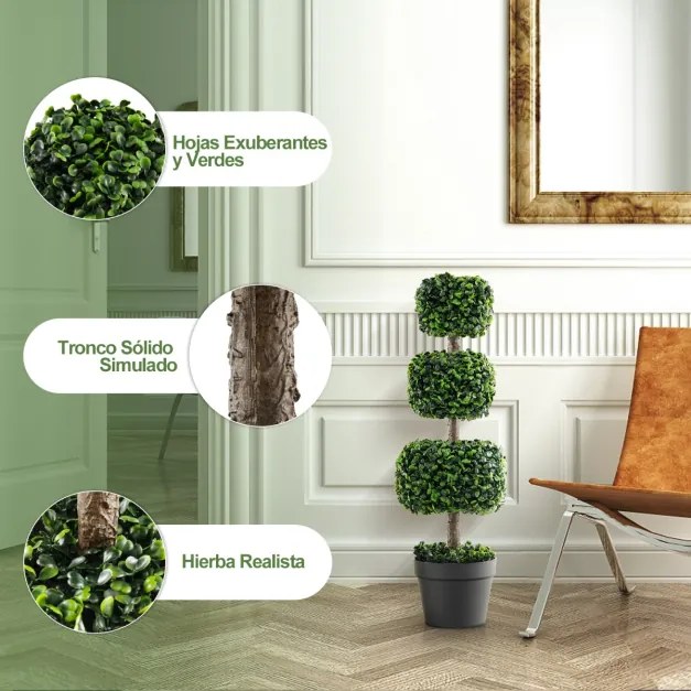 Árvore artificial de bola de 75 cm preenchida com planta de cimento em forma de 3 quadrados para jardim de escritório doméstico e entrada verde