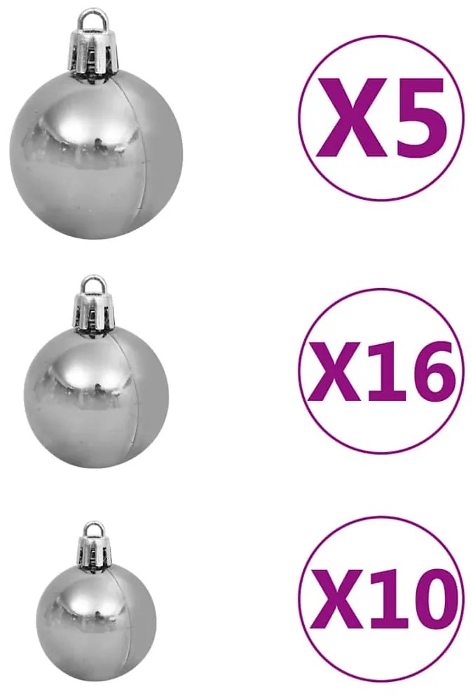 Árvore Natal artificial pré-iluminada c/ bolas e pinhas 210 cm